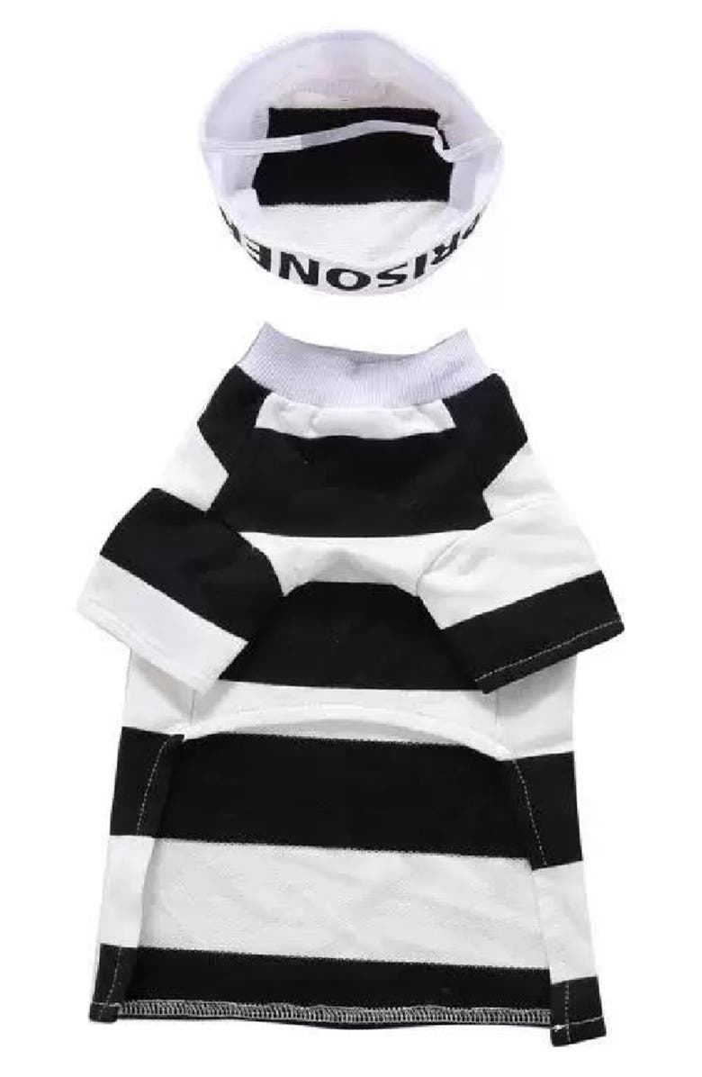 PET LIFE The Pet Life Striped Retro Inmate Prisoner Pet Costume, Alternate, color, Black / White
