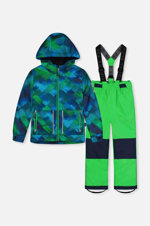 Checkered Lightweight Jacket & Foot Strap Pants Two Piece Snowsuit