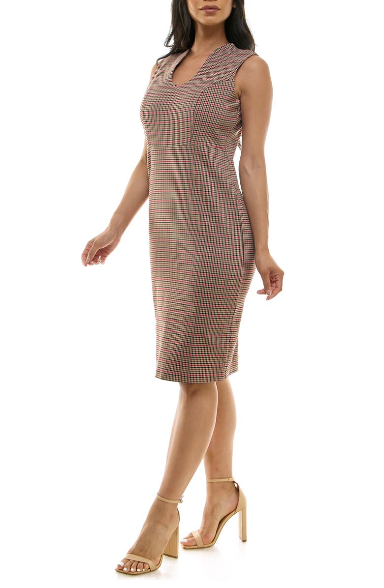 Nina Leonard Plaid U Neck Sleeveless Midi Dress, Alternate, color, Black/ Red Multi Plaid