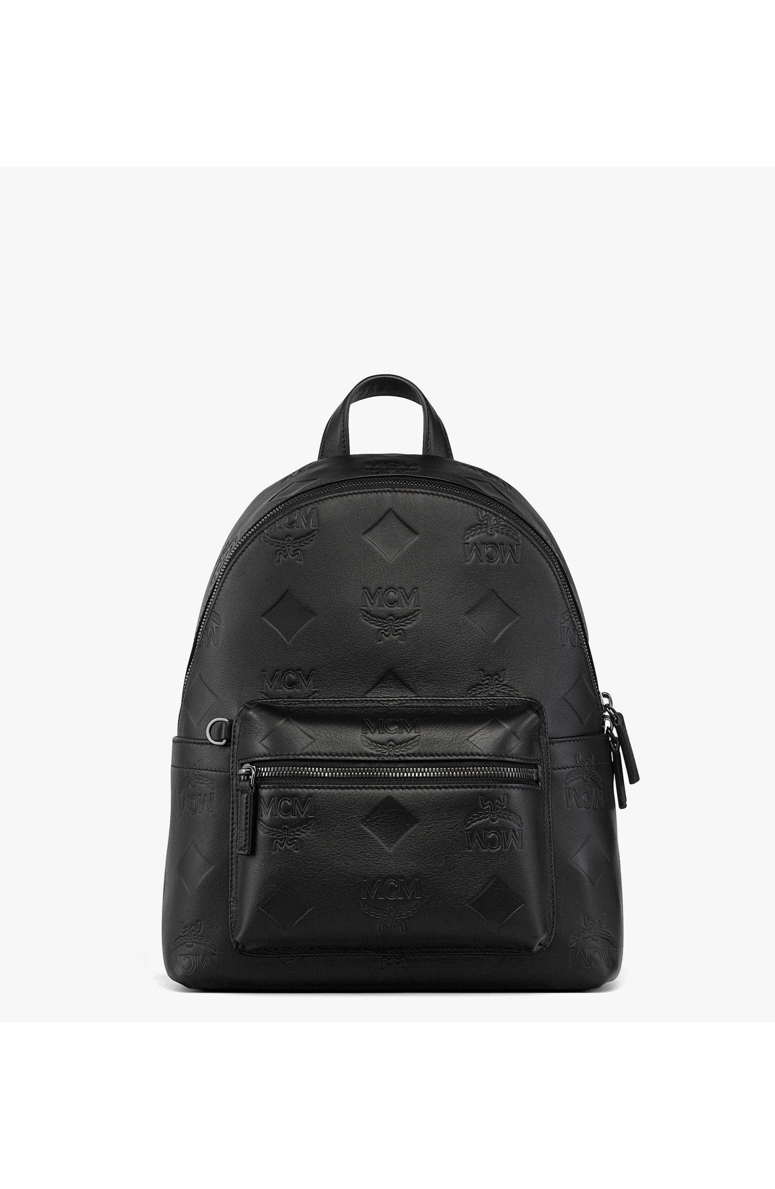 MCM Small Stark Backpack in Maxi Monogram Leather, Main, color, Black