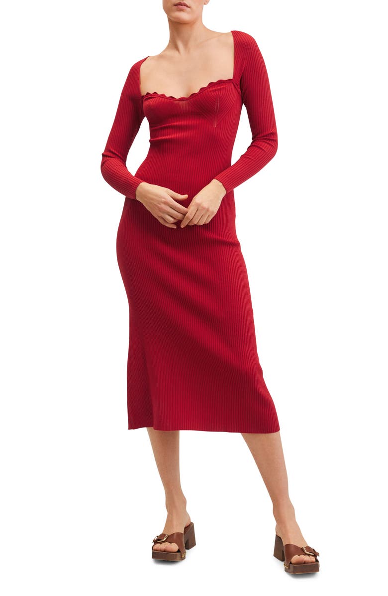 MANGO Ribbed Long Sleeve Sweater Dress, Main, color,