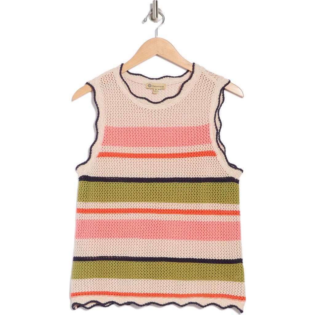 Shop Democracy Stripe Sleeveless Open Stitch Cotton Sweater