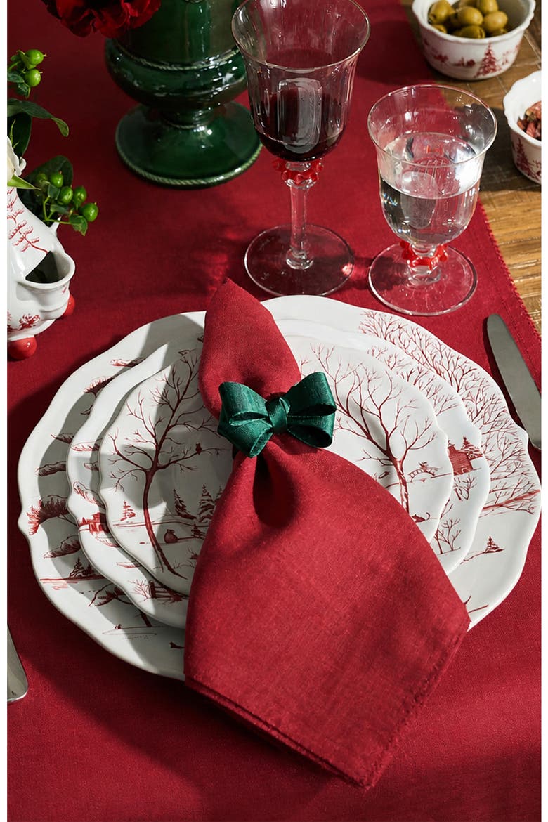 Berry Scallop Linen Table Runner, Alternate, color, RUBY