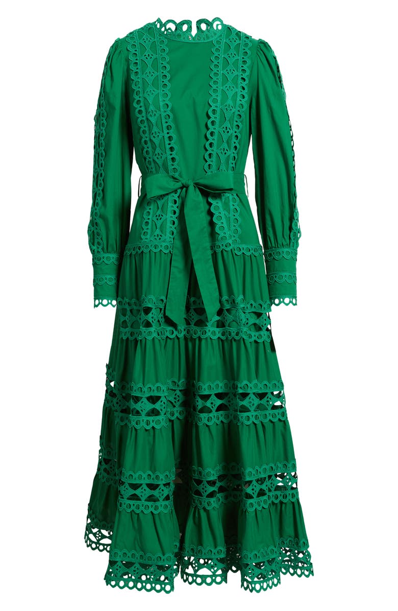 LAYERED WITH LOVE Lace Trim Long Sleeve Cotton Maxi Dress, Alternate, color, Green