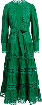 LAYERED WITH LOVE Lace Trim Long Sleeve Cotton Maxi Dress