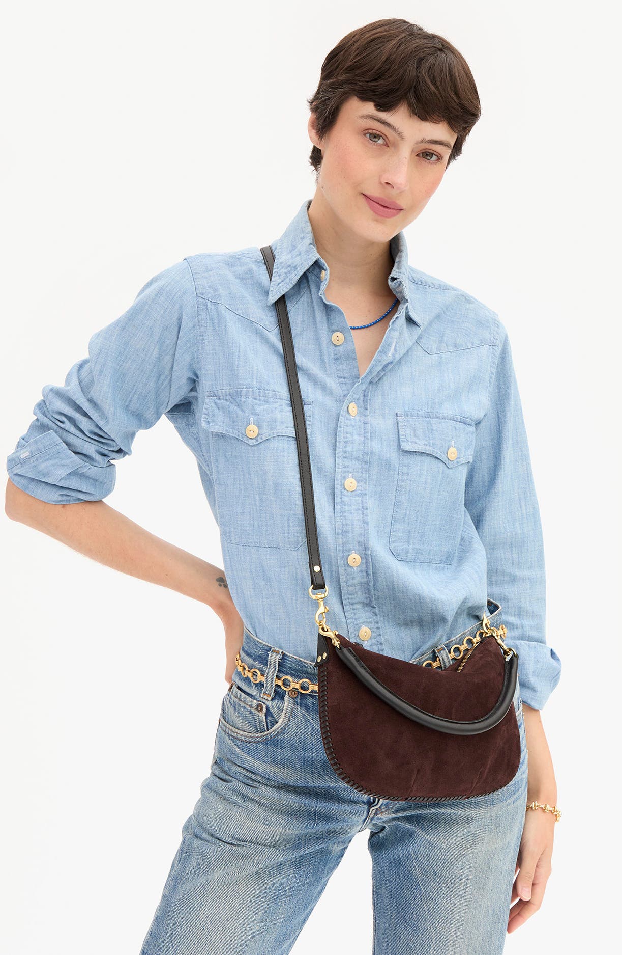 Petit Moyen Suede Leather Messenger Bag, Alternate, color, TRUFFLE