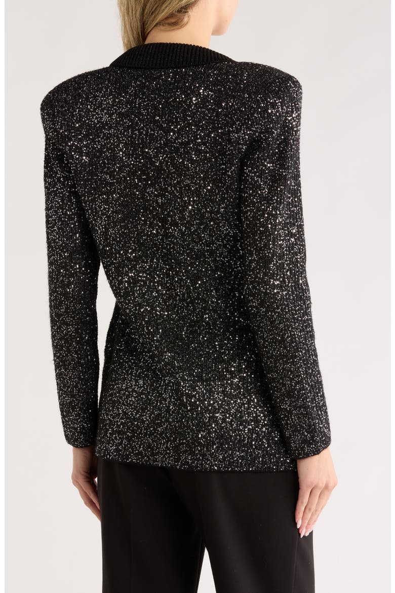 Leonora Sequin Knit Blazer, Alternate, color, BLACK/ SILVER SEQUIN