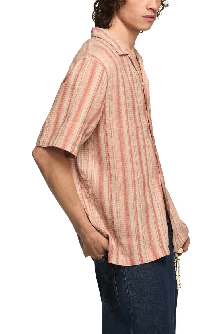 Stripe Linen & Cotton Camp Shirt, Alternate, color, CORAL MULTI