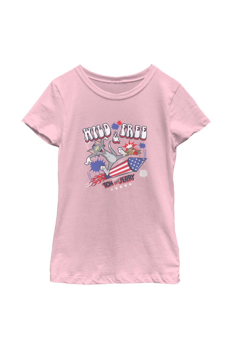 Girl's Tom and Jerry Wild and Free Duo  Graphic T-Shirt, Main, color, Light Pink
