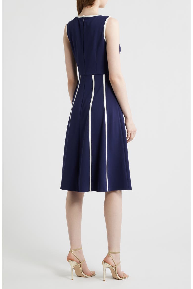 Sleeveless Cool Crepe Fit & Flare Dress, Alternate, color, DEEP NAVY/ WHITE DOVE