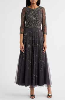 Pisarro Nights Beaded Mesh Gown with Jacket