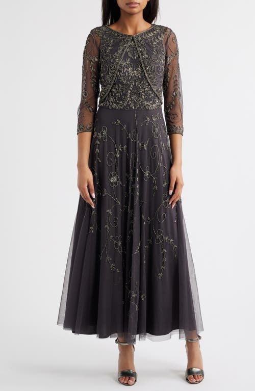 Pisarro Nights Beaded Mesh Gown With Jacket