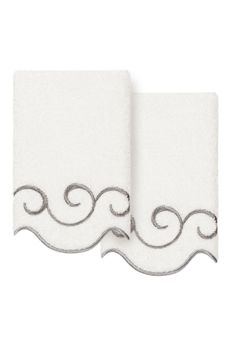 Simplicity Embroidered Scallop 2-Piece Washcloth Set, Main, color, WHITE/ GRAY