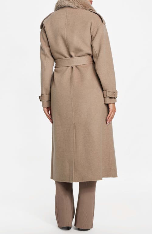 Marciano Ella Faux Fur Collar Double Breasted Coat In Brown