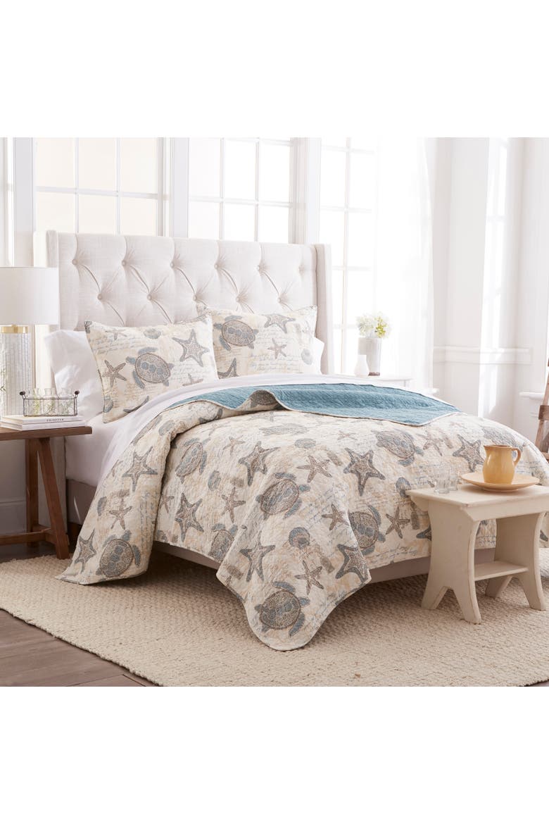 Amber Sands Cotton Blend Quilt Set - Reversible Machine Washable, Main, color, Blue