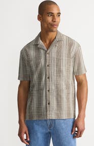 Lands' End Short Sleeve Textured Jacquard Camp Collar Shirt - Set Top