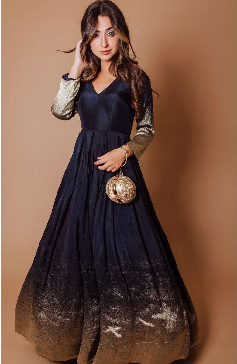 RAAS Dazzle Ombre Long Sleeve Gown, Alternate, color, Navy Blue
