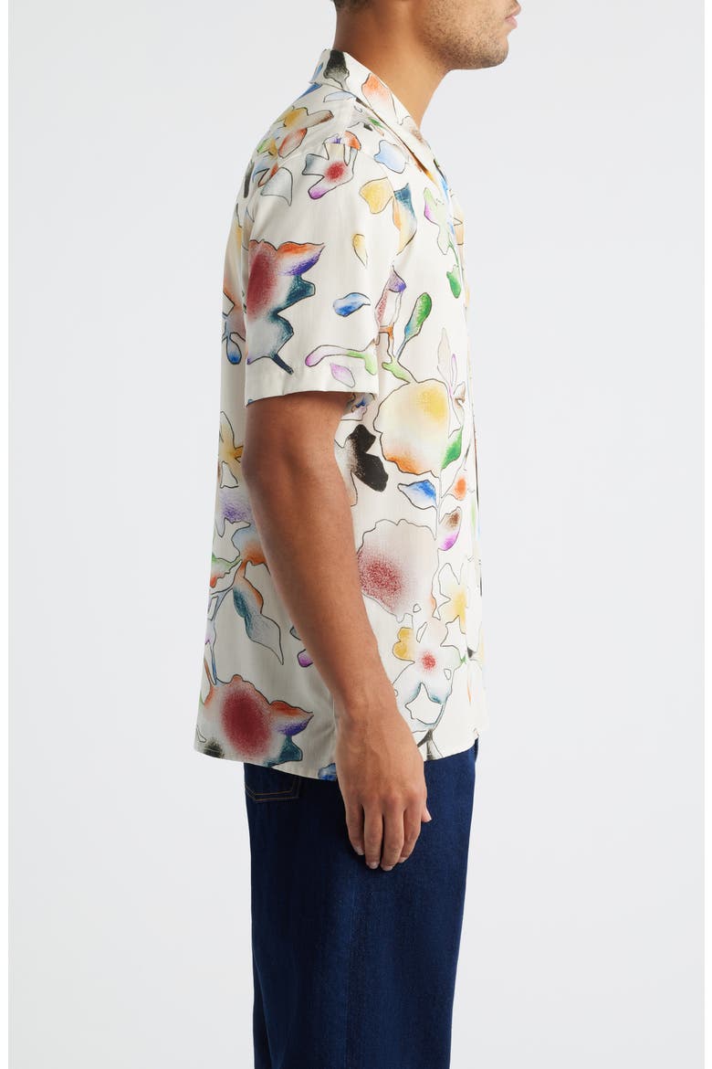 Casual Fit Floral Short Sleeve Button-Up Shirt, Alternate, color, WHITE