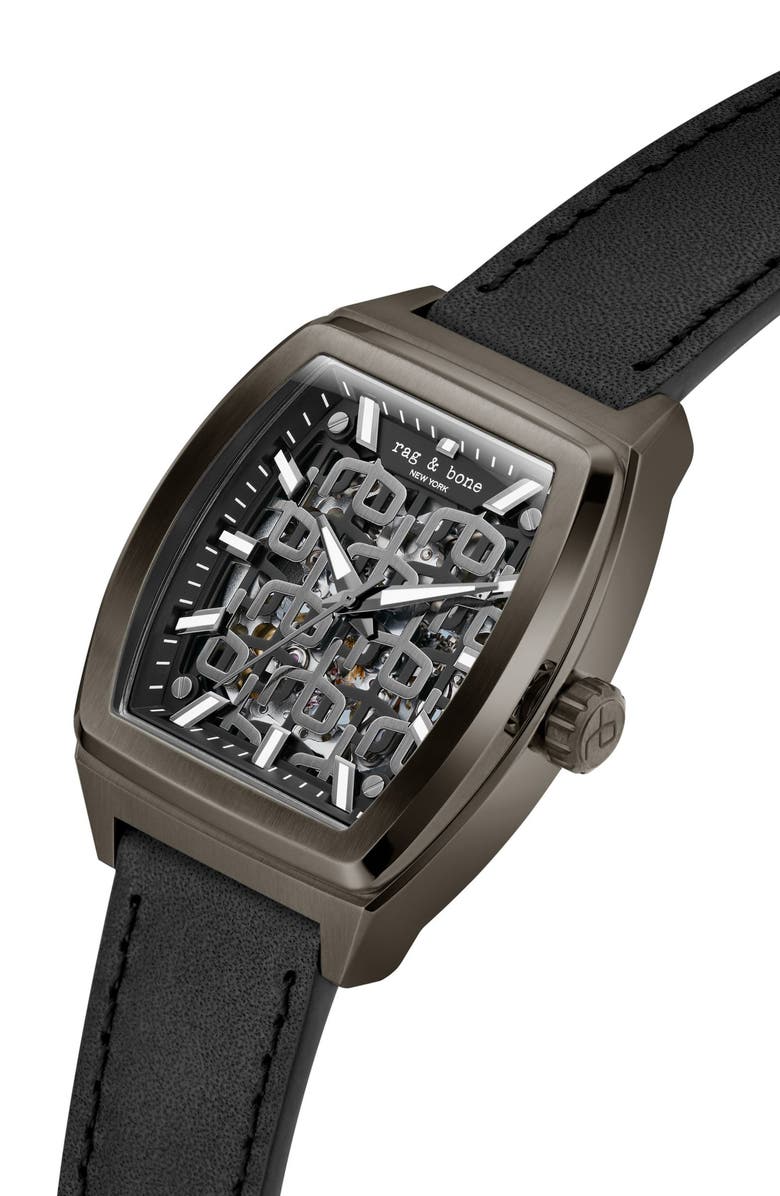 rag & bone Automatic Leather Strap Watch, 41mm, Alternate, color, 