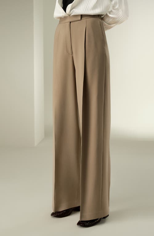 Lilysilk Silk-wool Pleated Wide-leg Trousers In Brown