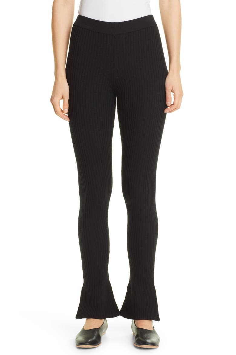 Alban Rib Stretch Merino Wool Flare Sweater Leggings, Main, color, BLACK