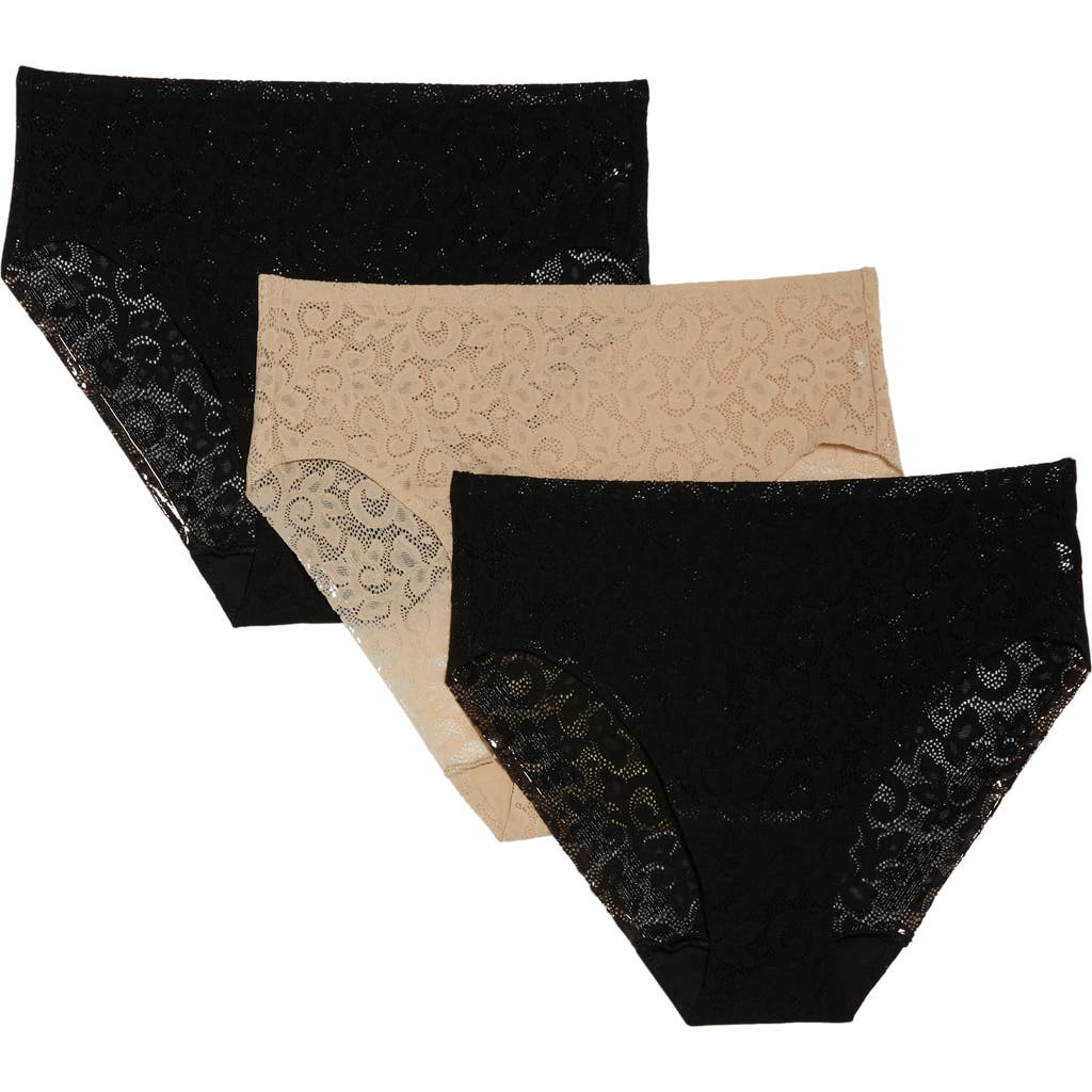 Tc Assorted 3-pack Lace High Cut Briefs In Black/black/warm Beige