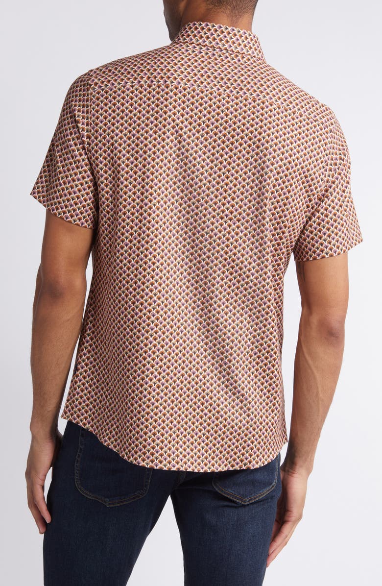 Stone Rose Retro Palm Print Short Sleeve Stretch Cotton & Lyocell Button-Up Shirt, Alternate, color,