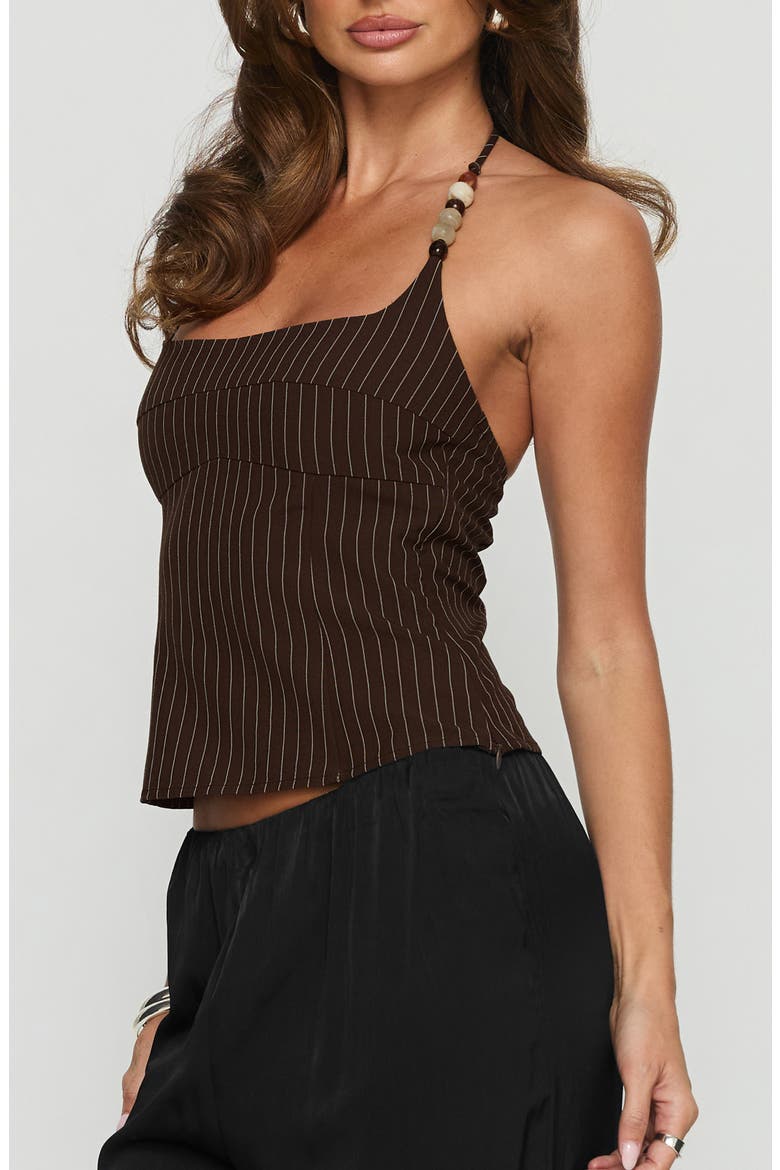 Cherise Bead Detail Halter Top, Alternate, color, BROWN PINSTRIPE