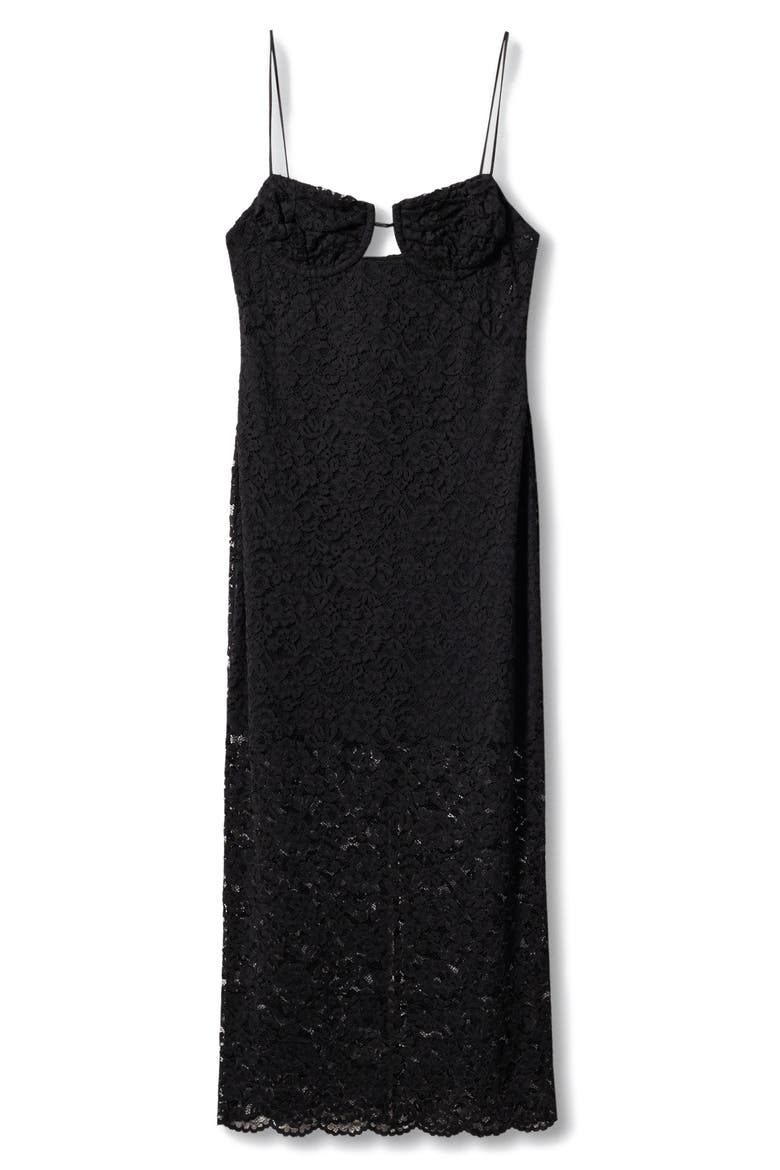Sheer Panel Lace Dress, Alternate, color, BLACK