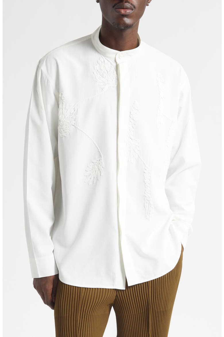 Pressed Embroidery Button-Up Shirt, Main, color, WHITE