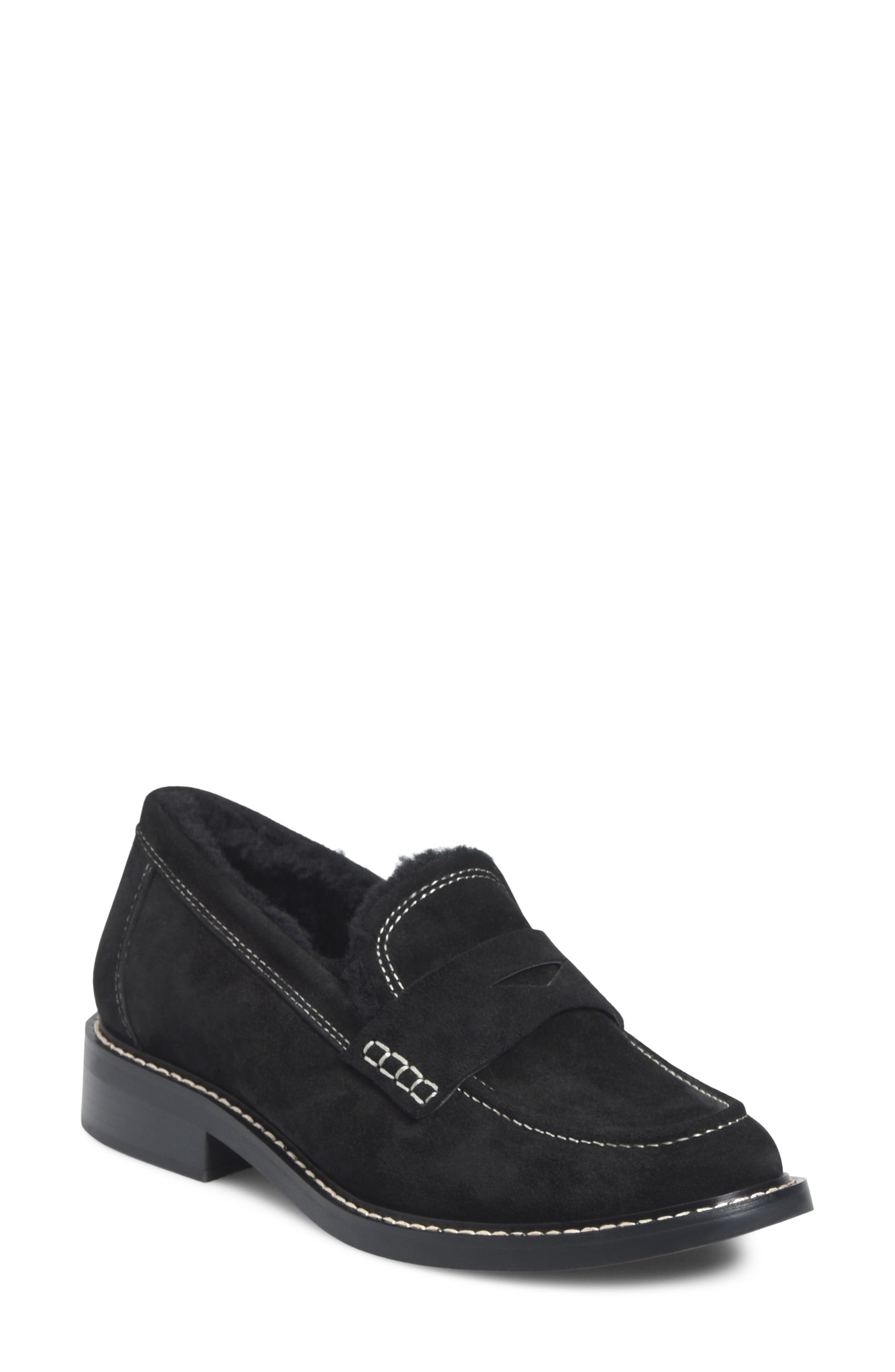 Mara II Genuine Shearling Lined Loafer, Main, color, BLACK