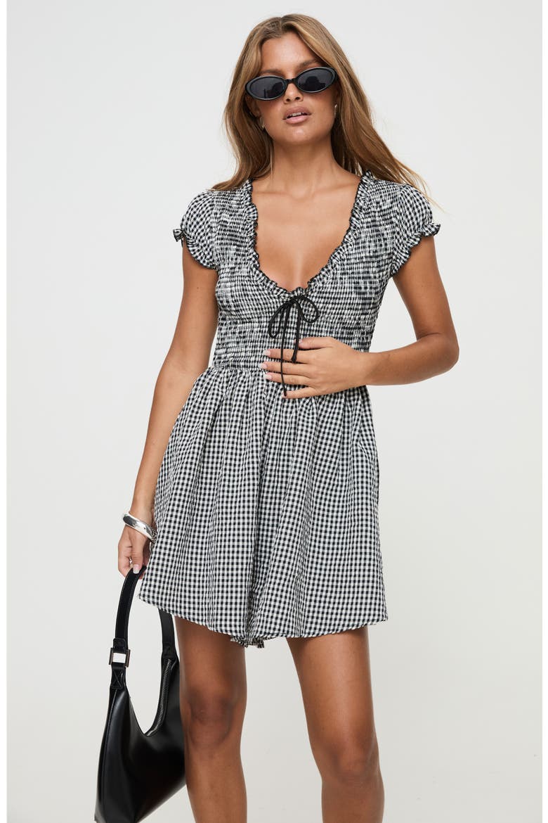 Wescott Gingham Romper, Alternate, color, BLACK / WHITE
