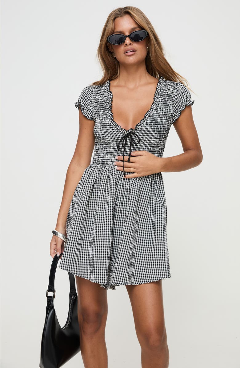 Princess Polly Wescott Gingham Romper, Alternate, color, Black / White