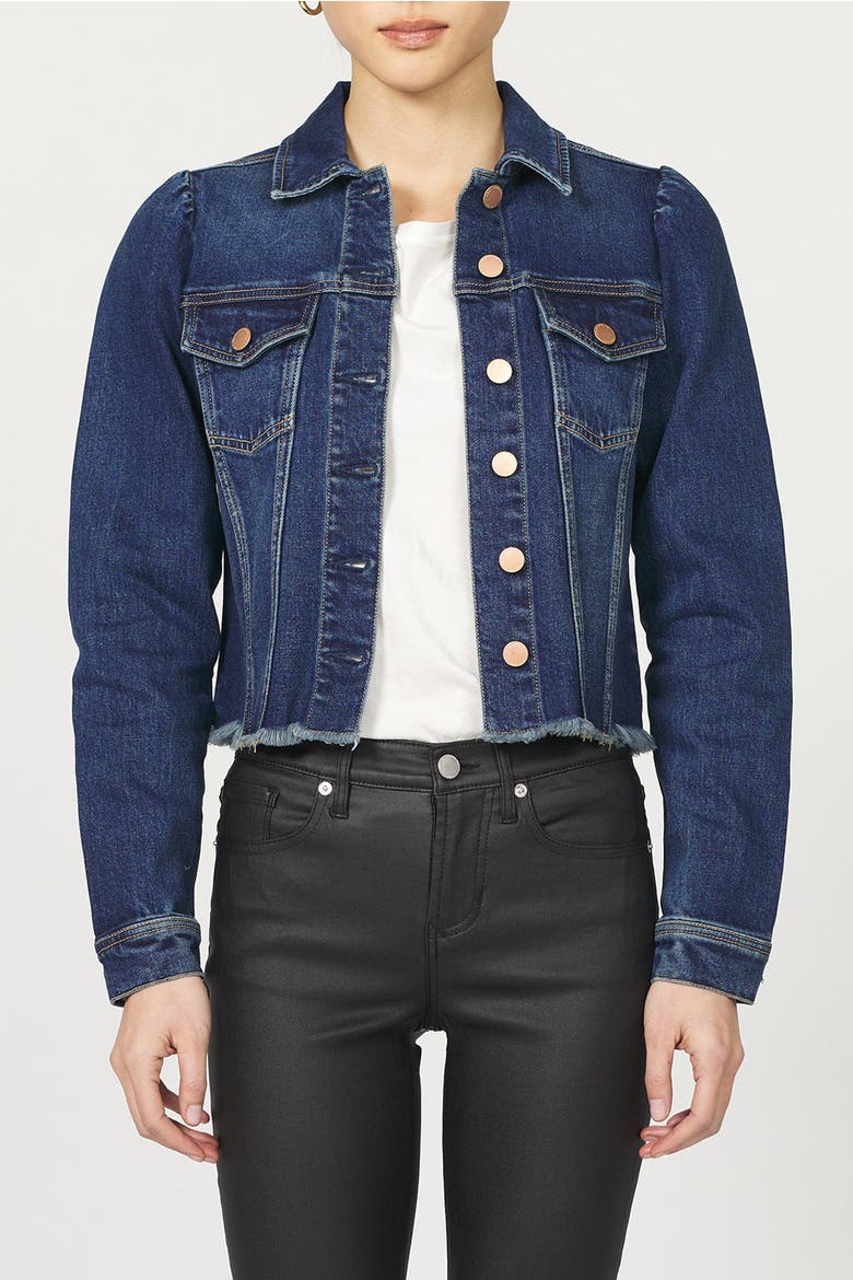 Roselyn Crop Raw Hem Trucker Jacket, Main, color, Denali