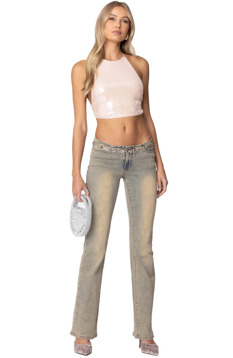 EDIKTED Sequin Crop Halter Top, Alternate, color, Light-Pink