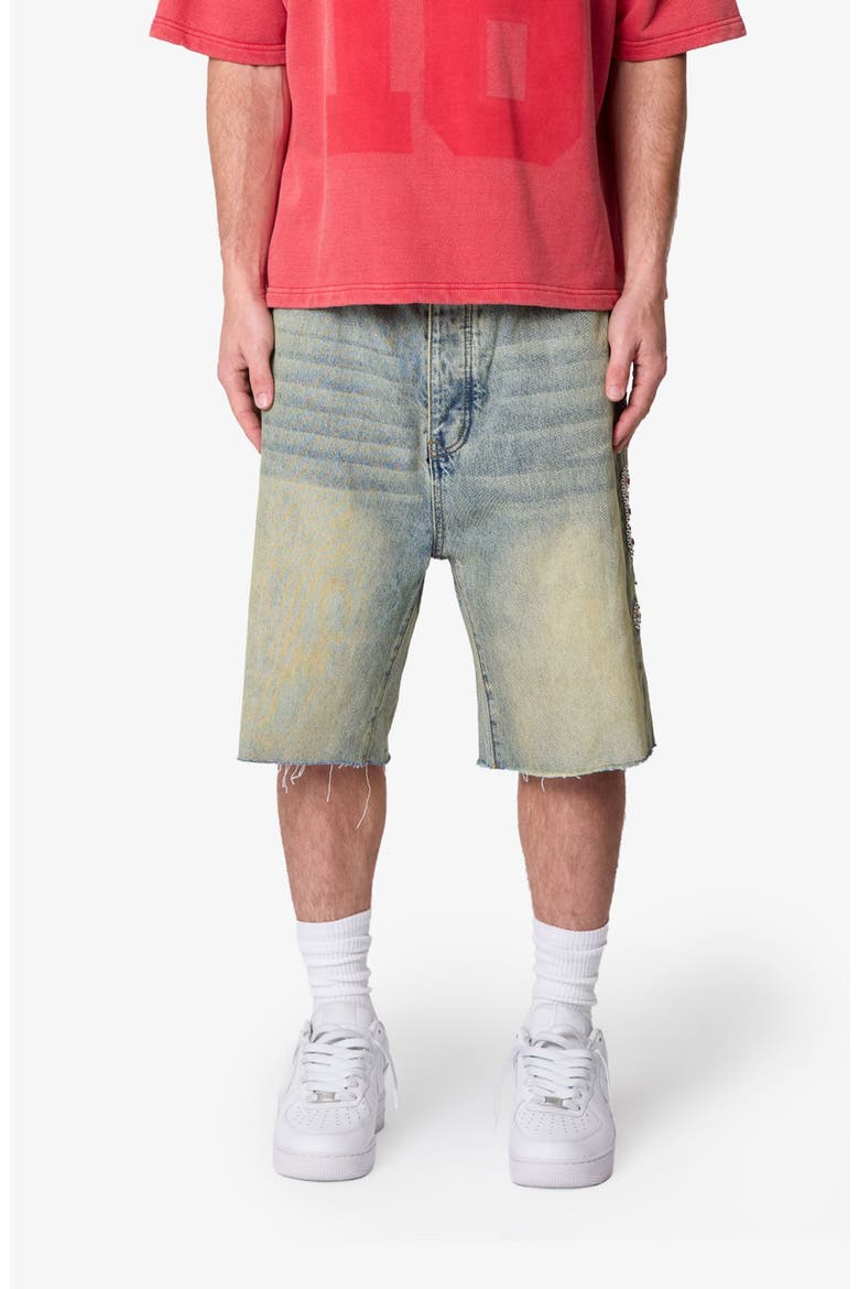 Baggy Mojave Embellished Cutoff Denim Shorts, Main, color, BLUE