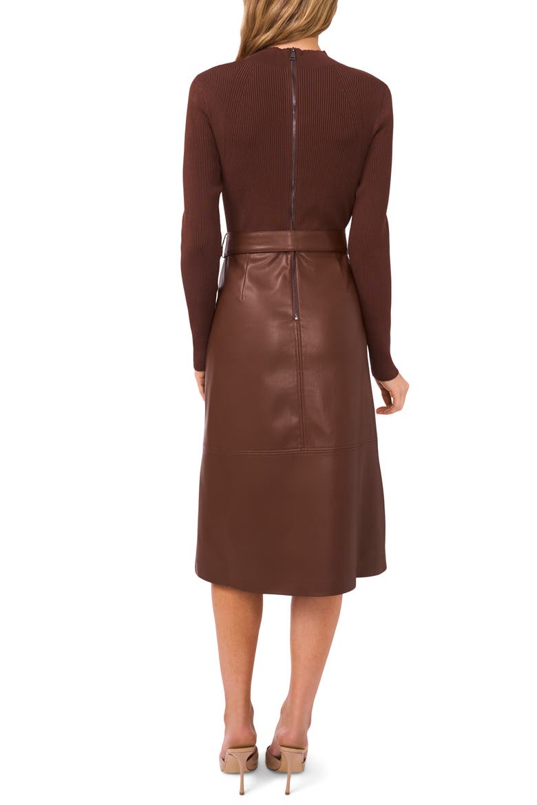 Mixed Media Long Sleeve Dress, Alternate, color, COCOA