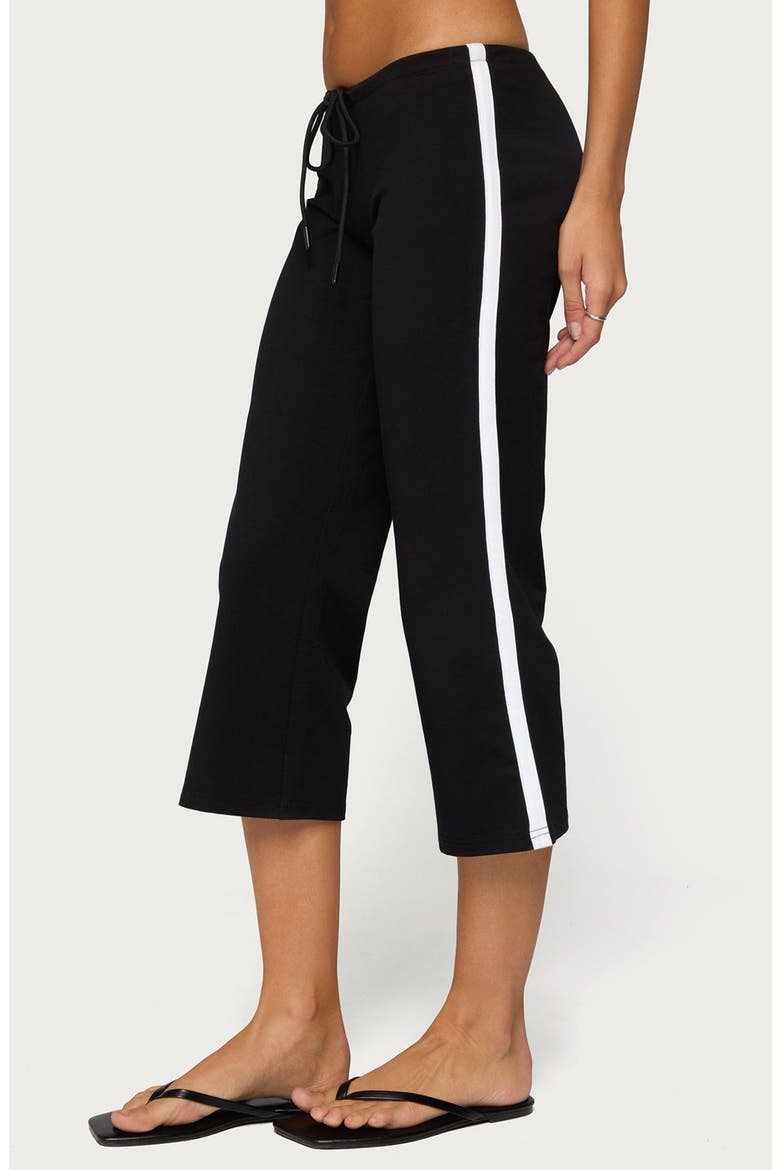 Milene Side Stripe Terry Drawstring Capri Pants, Alternate, color, BLACK