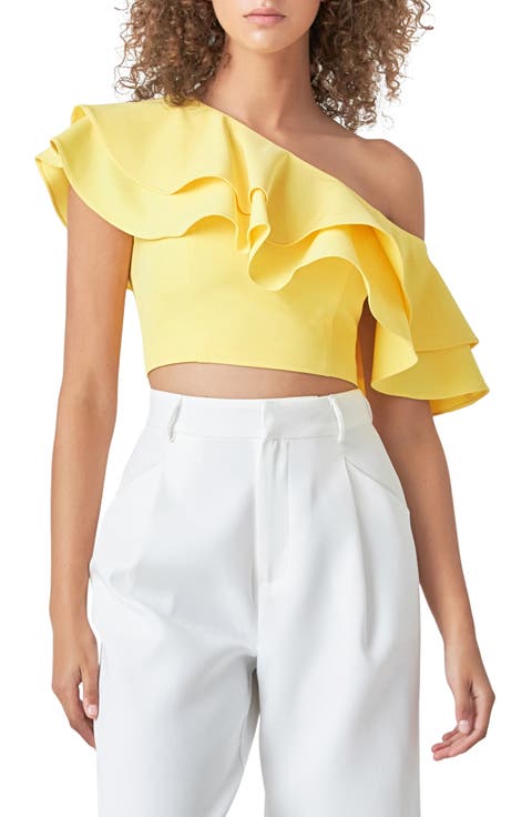 Ruffle One-Shoulder Crop Top