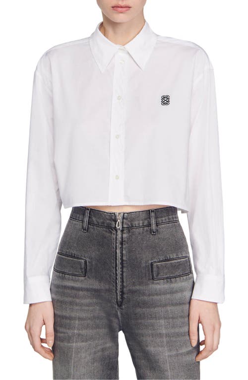 Sandro Monogram-embroidered Cotton Shirt In White