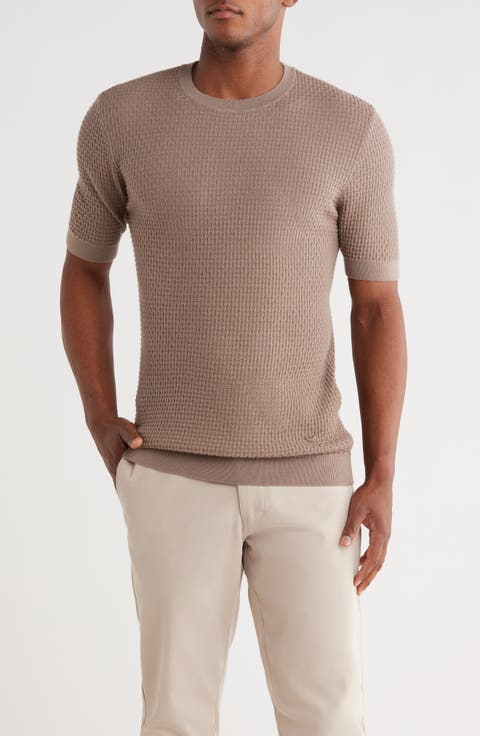 Short Sleeve Textured Wool Crewneck Sweater