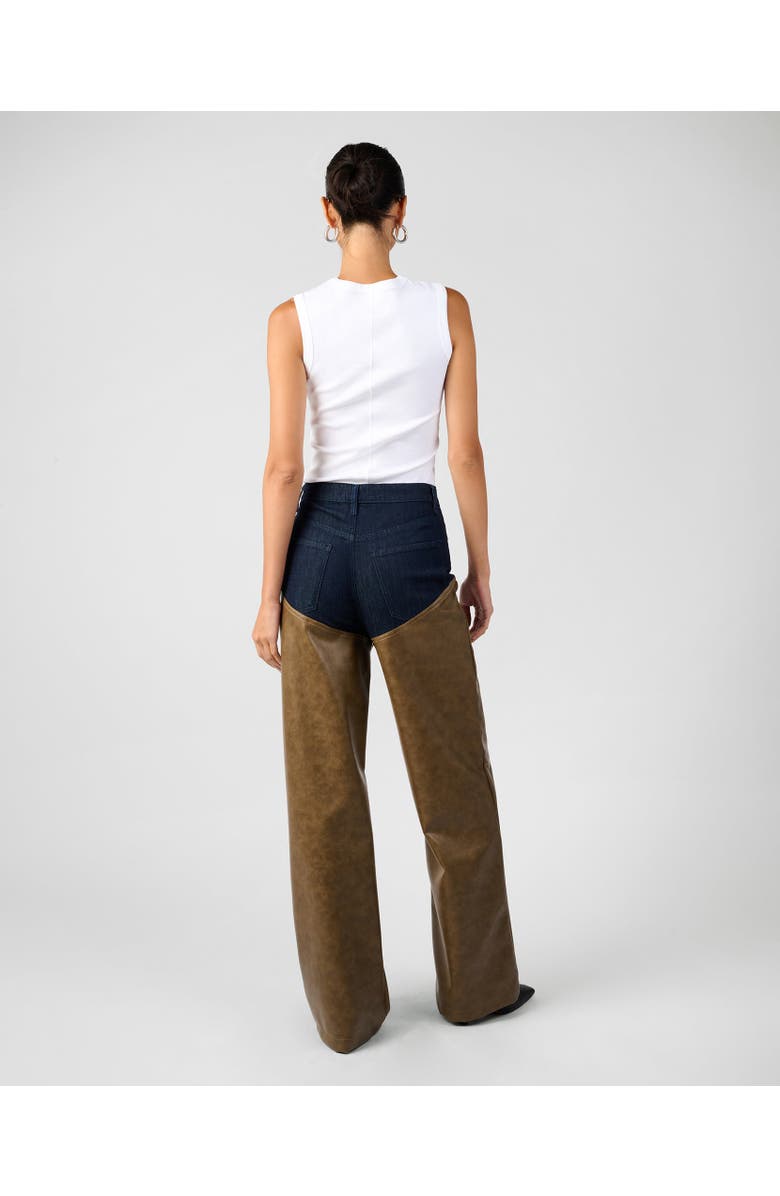 WeWoreWhat Mid Rise Straight Leg Two Toned Pants, Alternate, color, Raw Wash/Dk Brw
