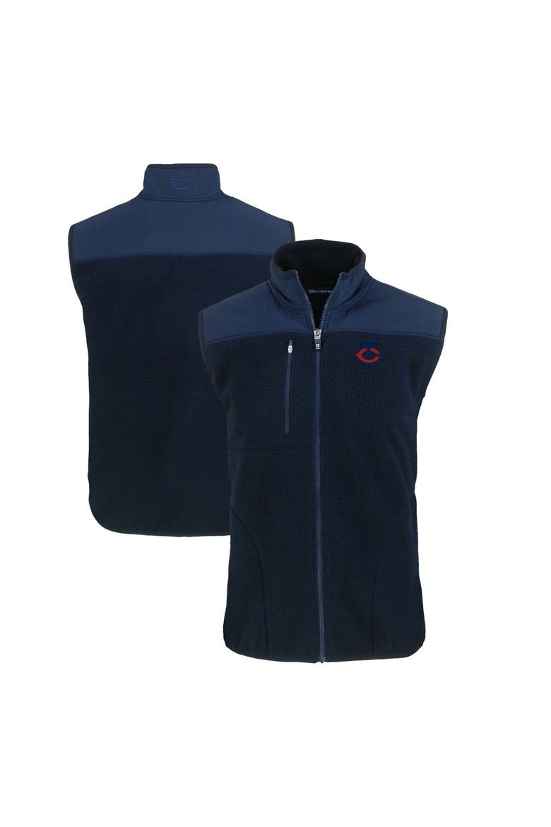 Men's Cutter & Buck Navy Minnesota Twins Cascade Eco Sherpa Fleece Full-Zip Vest, Main, color, Navy