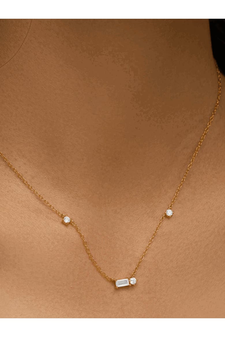 Starluxe Delicate Necklace with Three Round Cut and One Emerald Cut Cubic Zirconia Stones-Crystal Dream Necklace, Alternate, color, Gold