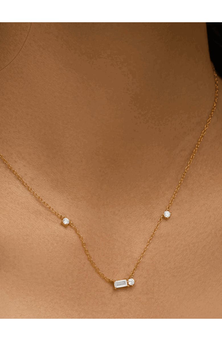 Hollywood Sensation Starluxe Delicate Necklace with Three Round Cut and One Emerald Cut Cubic Zirconia Stones-Crystal Dream Necklace, Alternate, color, Gold