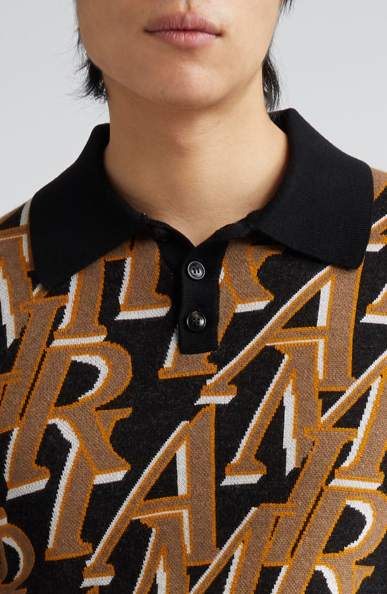AMIRI Repeat Logo Jacquard Wool Polo Sweater, Alternate, color,