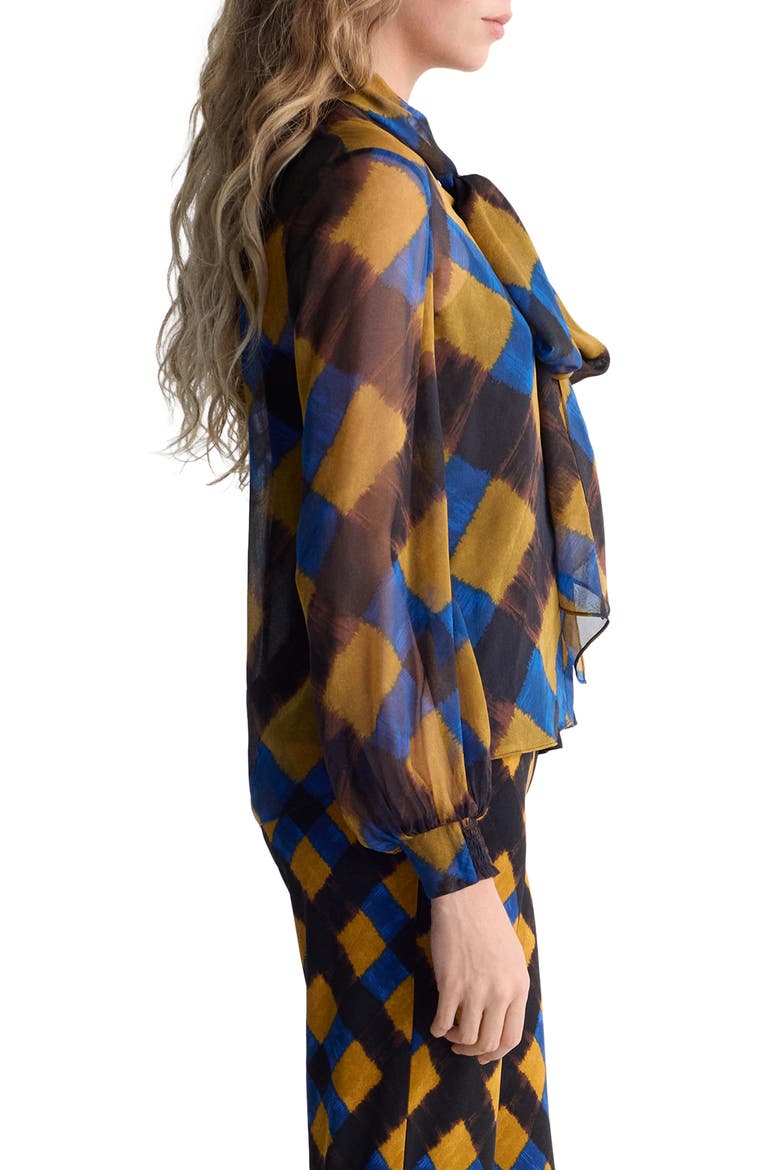 Garcele Silk Tie Neck Top, Alternate, color, BUFFALO PLAID MID CARAWAY