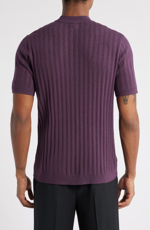 Open Edit Ribbed Short Sleeve Mock Neck Sweater In Purple Plum