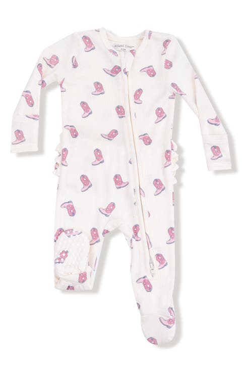 Cowgirl Boots Ruffle Rib Zip Footie (Baby)