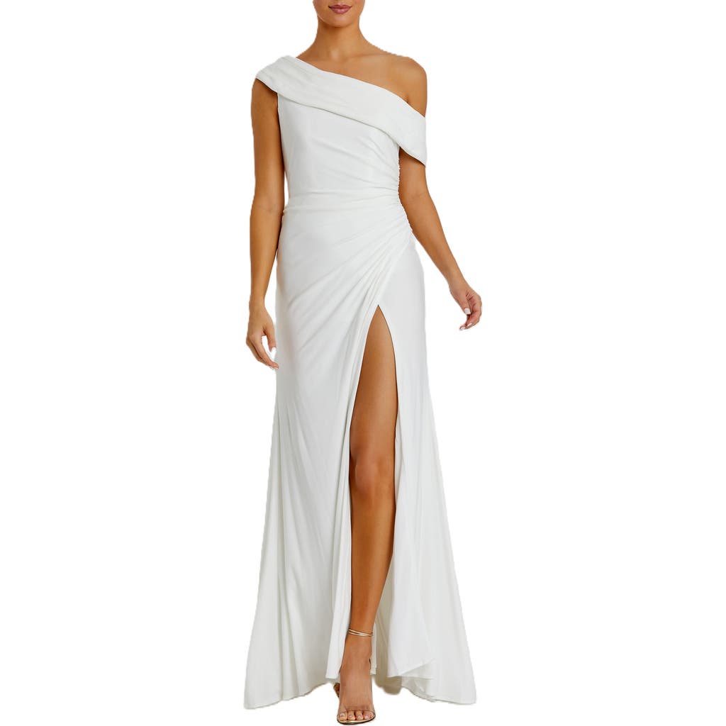 Mac Duggal 26570 Long One Shoulder Fitted Prom Gown In White